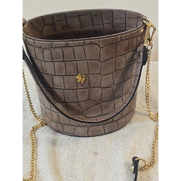 Pratesi Firenze Crocodile Leather Bucket Purse Handbag Grey Brown Made in Italy - Picture 1 of 11